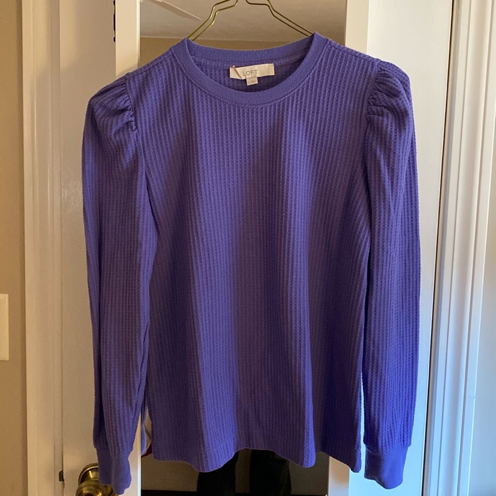 LOFT top, size Small, long sleeve waffle, cap sleeves